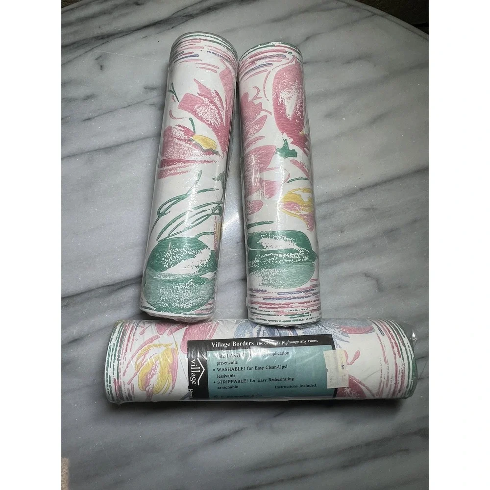 VTG F Schumacher Village Borders Border Floral Pre Pasted Strippable Set of 3